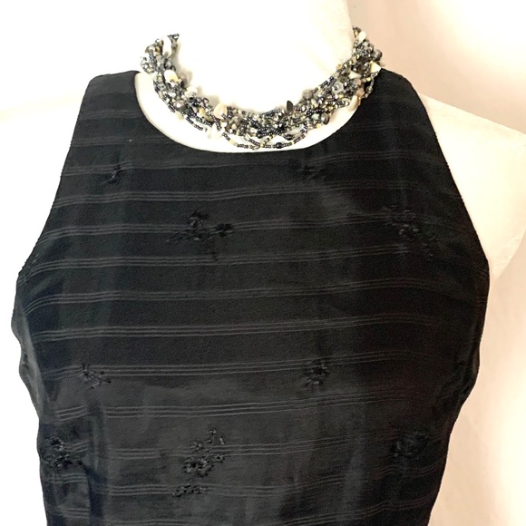 Ann Taylor Silk Embroidered Black Dress Size 8 - Picture 2 of 7